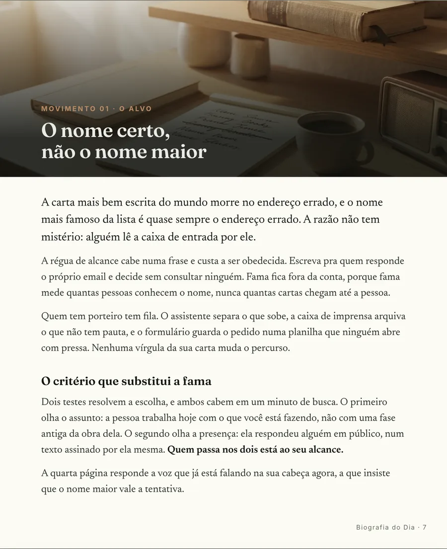 Abertura de movimento: Cada movimento abre em cena, da escolha do nome certo até a porta que já abriu