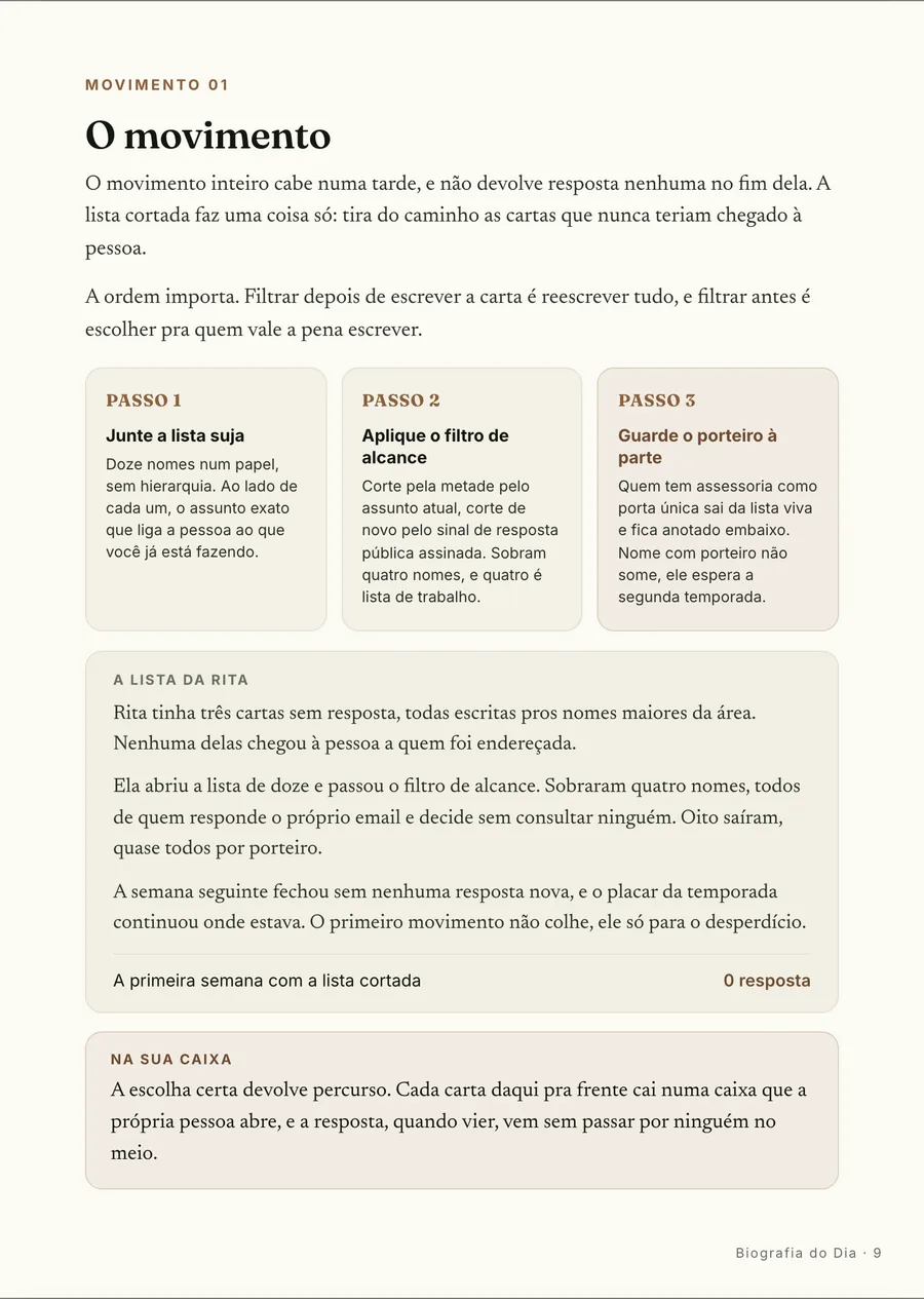 Passo a passo: O movimento em três passos: junte a lista suja, corte pelo alcance, guarde o porteiro à parte